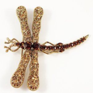 Large Statement Dragonfly Brooch in fashion topaz hued rhinestones